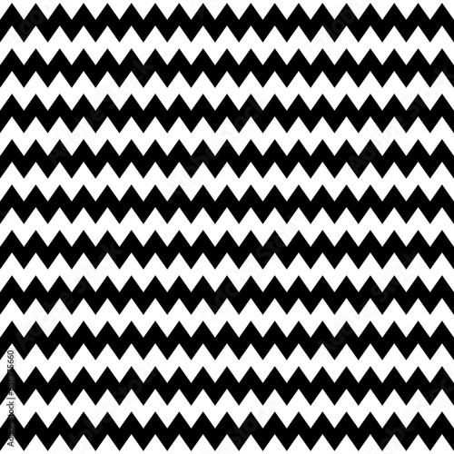Black zigzag lines. Jagged stripes. Seamless surface pattern design with triangular waves ornament. Repeated chevrons wallpaper. Digital paper for page fills, web designing, textile print. Vector art.