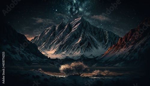 mountain alps landscape at stary night design illustration