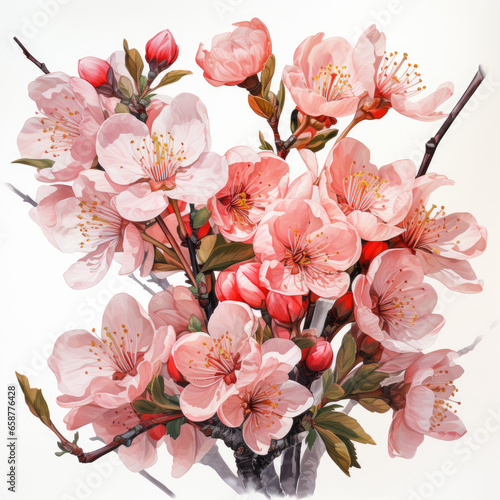 watercolor Peach blossom clipart, generative ai