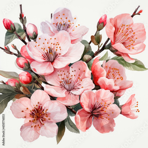 watercolor Peach blossom clipart  generative ai