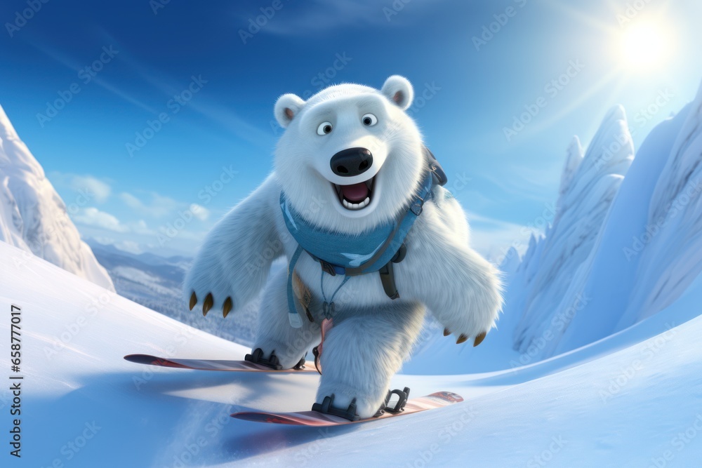 a funny character, cute white bear skiing on the slope, ai tools generated image a funny character, cute white bear skiing on the slope, ai tools generated image