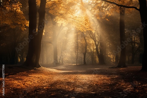 golden autumn in a alley, ai tools generated image
