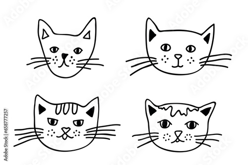 Fototapeta Naklejka Na Ścianę i Meble -  Hand drawn cat muzzle clipart. Cute pet face doodle set