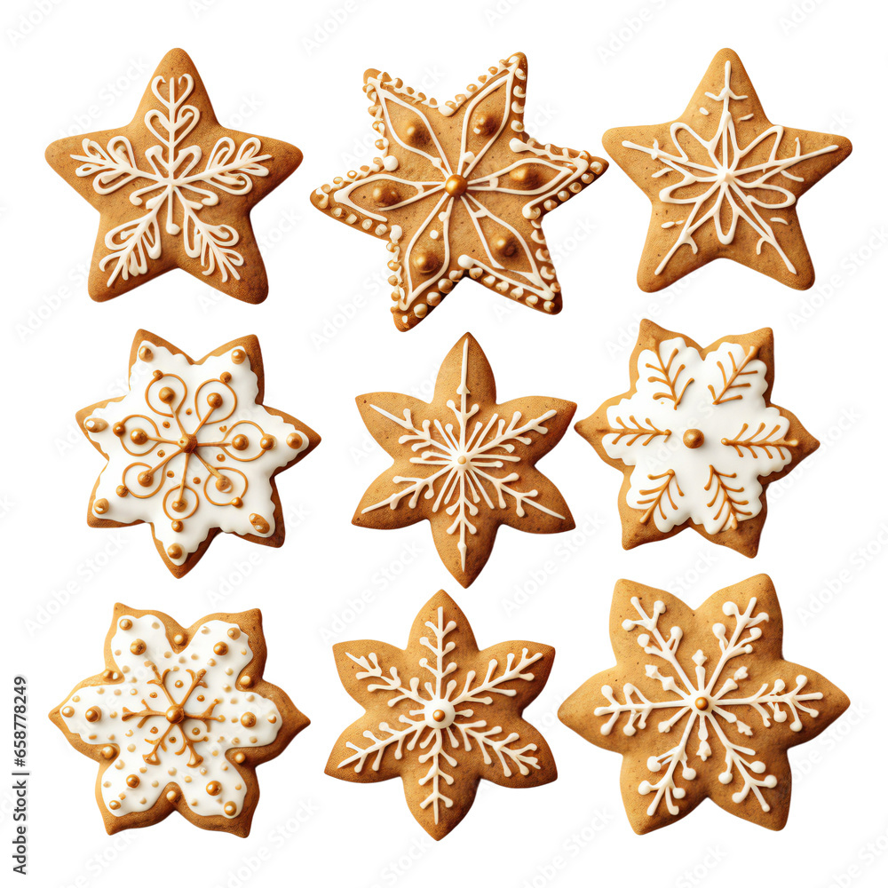 Set of gingerbread cookies. A pile of gingerbread cookies. Christmas gingerbread cookies in the shape of a star. Isolated on a transparent background. Set of gingerbread cookies. A pile of gingerbread cookies. Christmas gingerbread cookies in the shape of a star. Isolated on a transparent background.