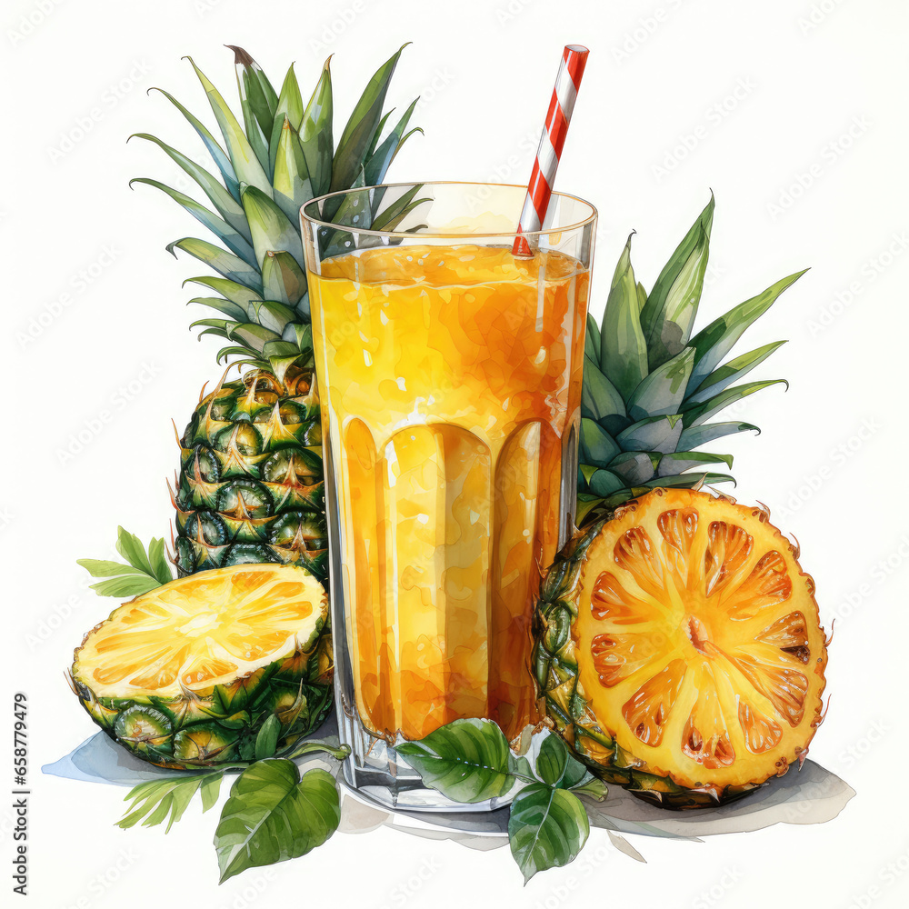 watercolor Pineapple Juice clipart, generative ai watercolor Pineapple Juice clipart, generative ai