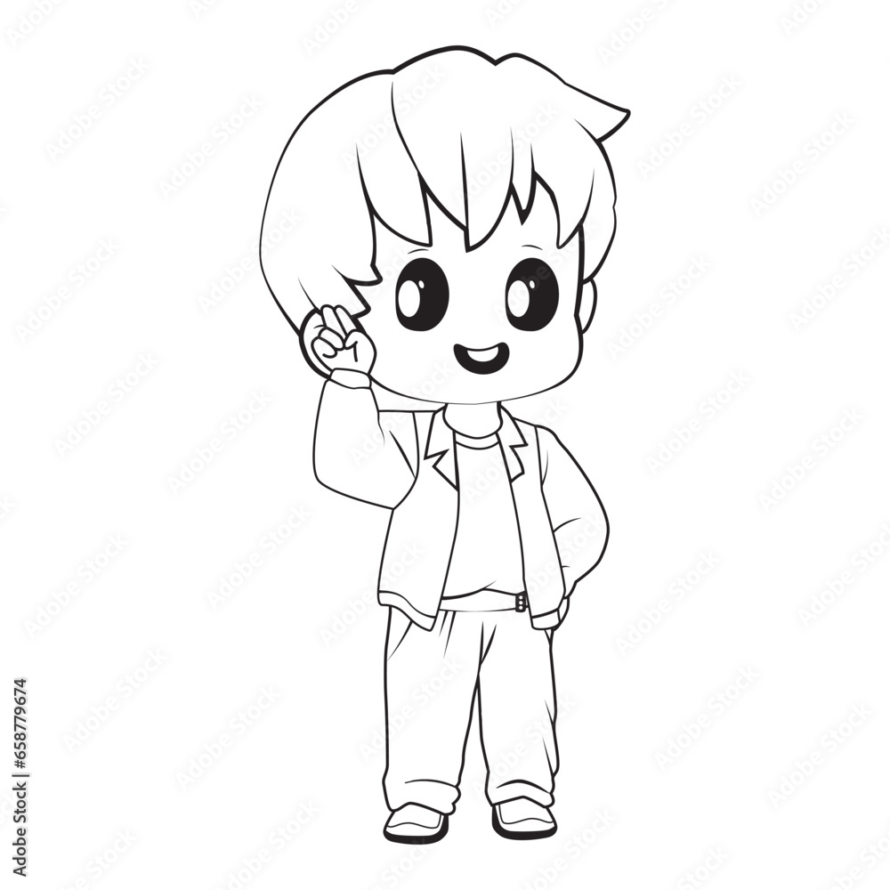 Hand drawn illustration kawaii cartoon boy, kawaii character illustration kawaii coloring pages anime coloring pages