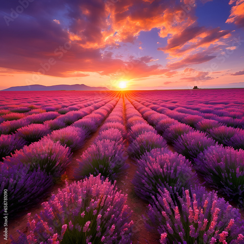 field, lavender, landscape, flower, nature, purple, summer, sky, provence, sunset, france, green, 