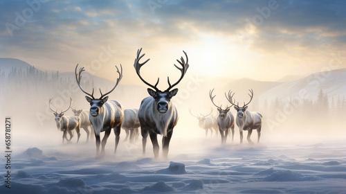 Reindeer against the backdrop of a tundra landscape. © Olga Gubskaya