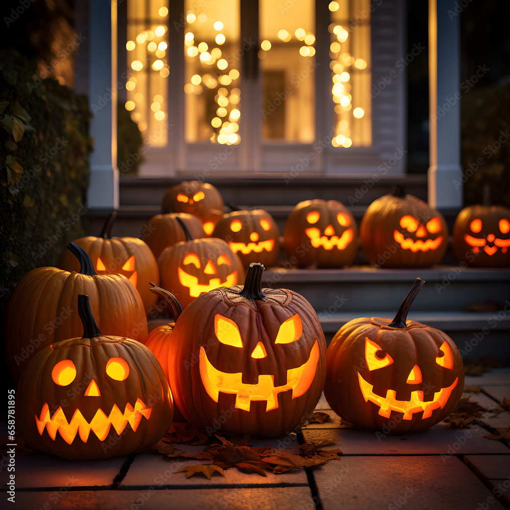 Fototapeta premium jack o lanterns on the porch