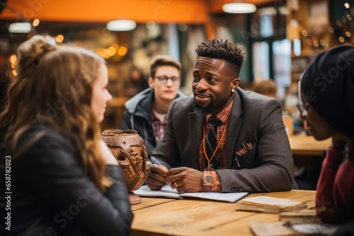 An educational setting with students engaged in a lively discussion on ethics and moral values, fostering critical thinking and ethical decision-making