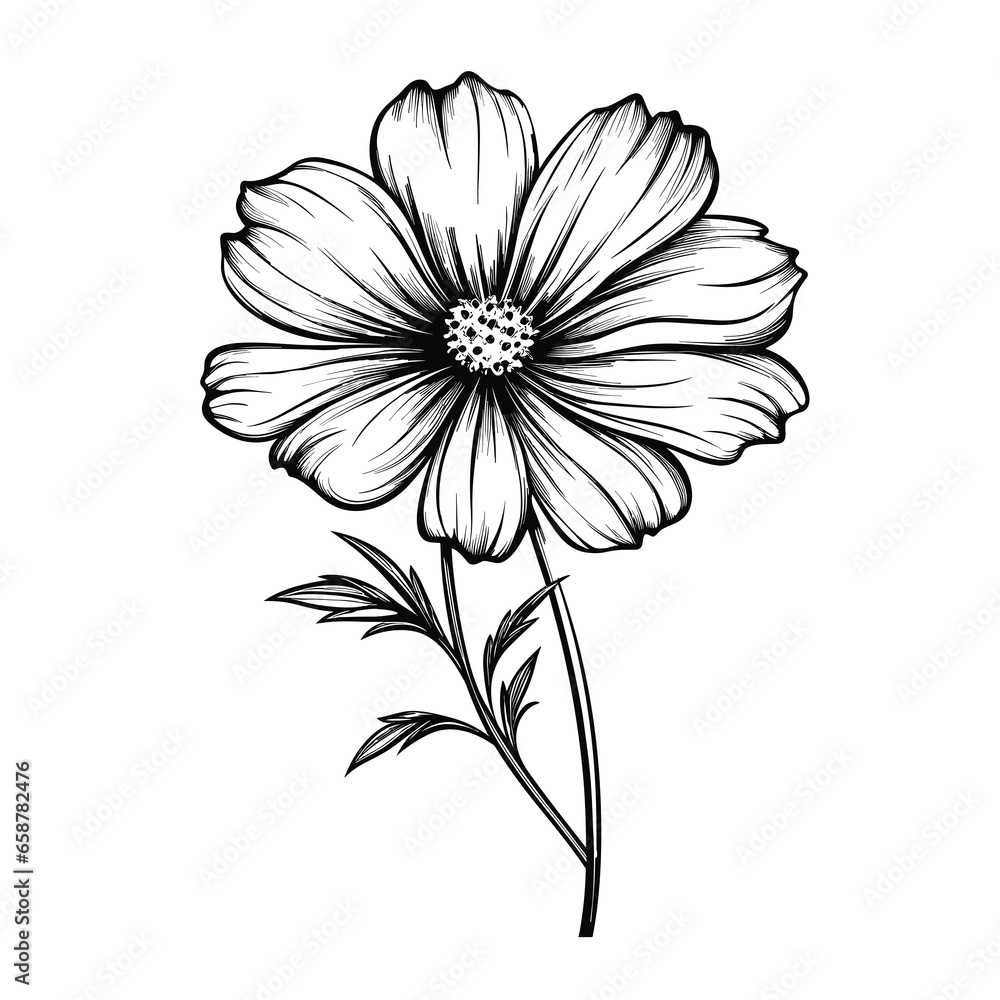 Hand Drawn Sketch Cosmos Flower Illustration
