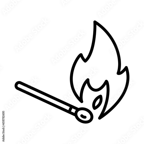 Matchstick Wooden Lighter Icon. The match is burning.