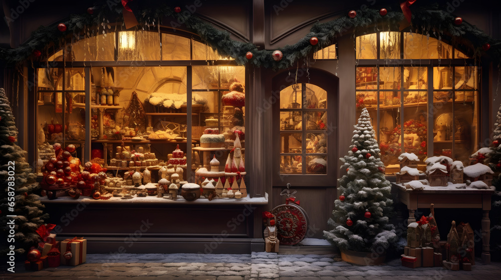 Christmas gift shop with decoration. Christmas gift shop with decoration.