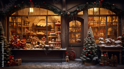 Christmas gift shop with decoration.