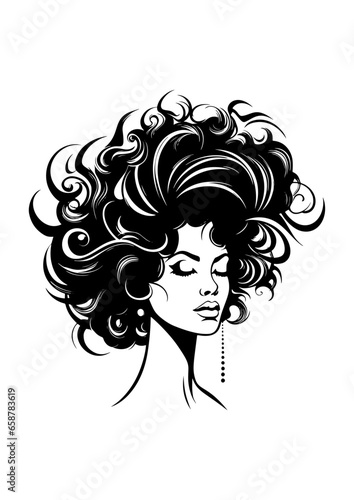 Vector Illustration of a woman with lines drawing for logo,icon, black and white 