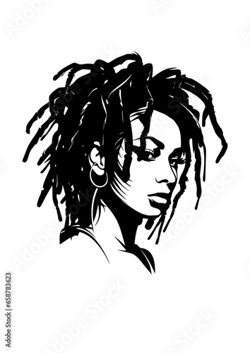 Vector Illustration of a woman with lines drawing for logo,icon, black and white	dreadlock