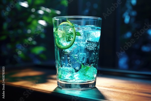 A refreshing glass of water with a vibrant slice of lime. Perfect for hydration and adding a hint of citrus flavor. Suitable for health and wellness articles, recipe blogs, and beverage-related conten