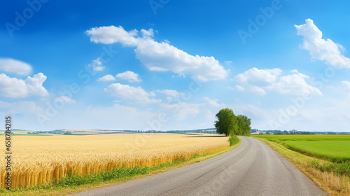 rural steppe landscape with asphalt road