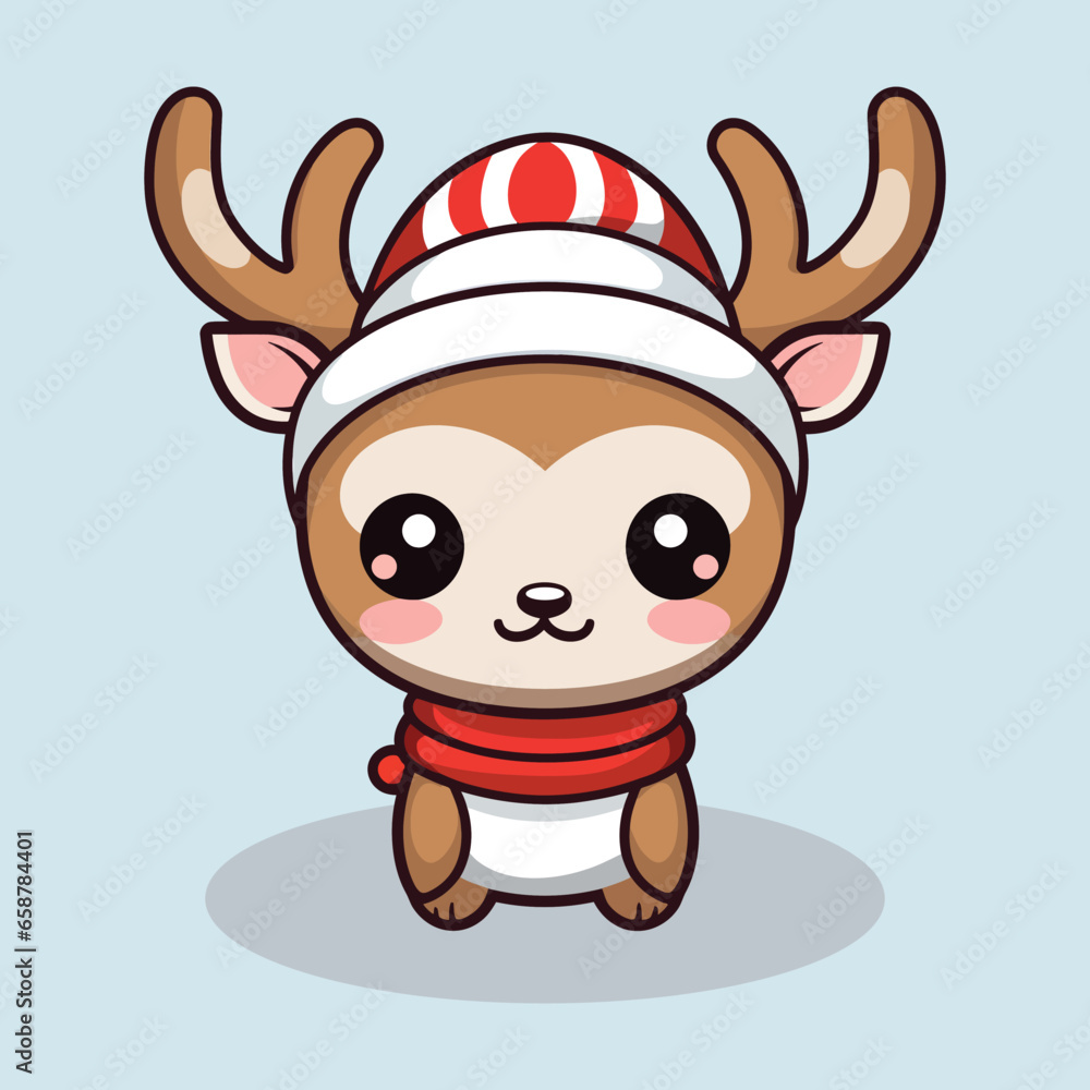 Cute White Tailed Deer Cartoon Character Wearing Santa Hat illustration Cute White Tailed Deer Cartoon Character Wearing Santa Hat illustration