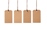 Hanging blank brown note cards isolated on transparen background PNG