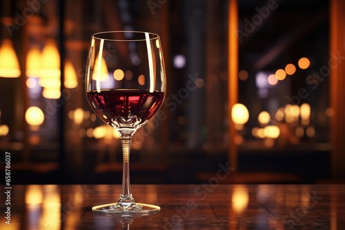 A glass of wine sitting on top of a wooden table. Perfect for wine enthusiasts and restaurant promotions. © Fotograf