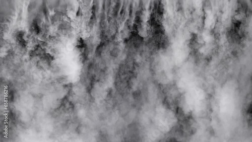 Falling Fog Streams Background 4K Loop features streams of white fog falling with a black background behind in a loop.