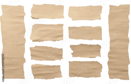 Isolated on a transparent background, this set of torn paper strips is perfect for use as a text or message background or as a decorative element in a vintage collage. PNG