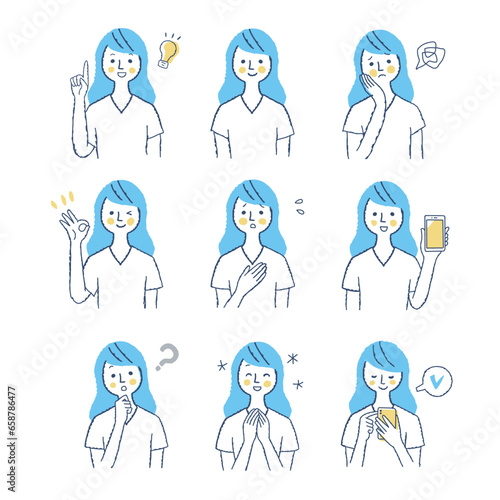 女性の表情　バリエーションセット