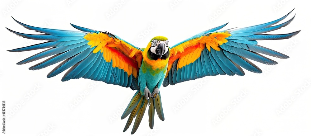 Obraz premium Macaw parrot flying in isolation with vibrant colors