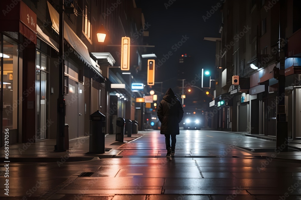 Fototapeta premium Midnight Solitude A Walk in the Unknown - Generative AI Edition