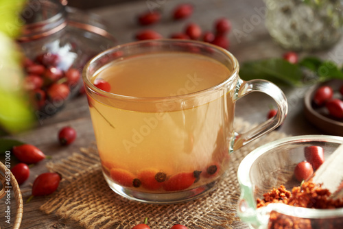 Rose hip tea with fresh rosehips