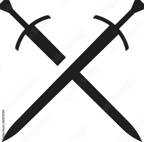 Crossed swords icon. Black silhouette. Front side view. Vector simple flat graphic illustration. Isolated object on a white background. Isolate.
