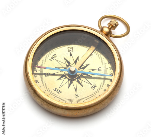 Old compass on white background
