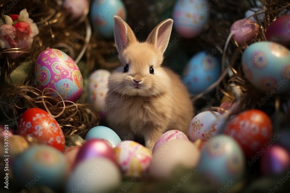 adorable bunny with an Easter theme. Generative AI
