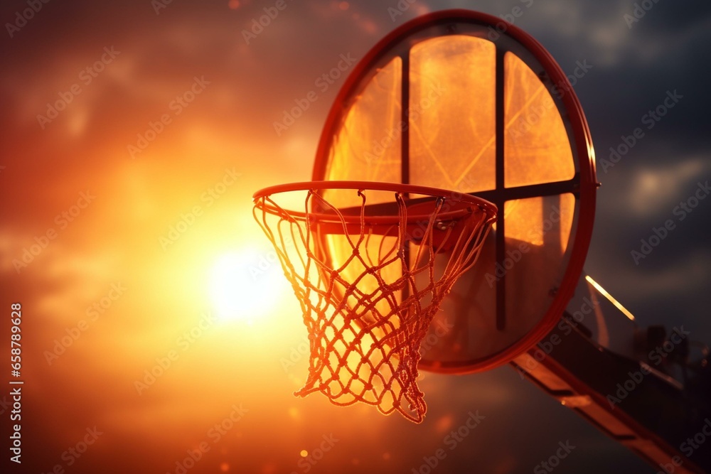 Transparent 4k image of basketball hoop and ball. Generative AI