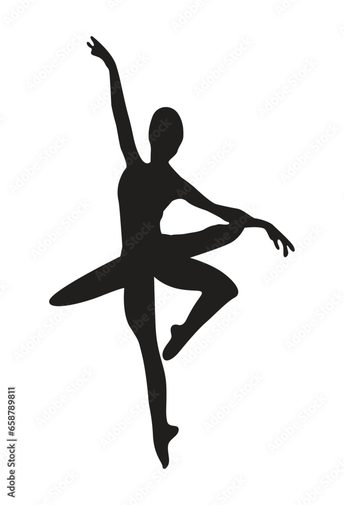 Silhouette ballerina. Beautiful drawing ballerina. Realistic black silhouette of a dancer. Vector Stock illustration isolated on white background.