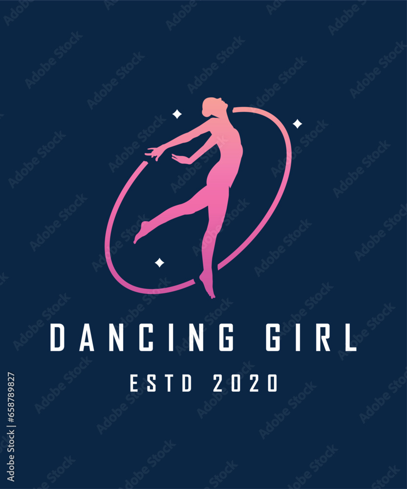 Naklejka premium Girl rhythmic gymnastics vector illustration. Training performance strength gymnastics. Rhythmic gymnastics beautiful character. Women Acrobatic Gymnastics, flat