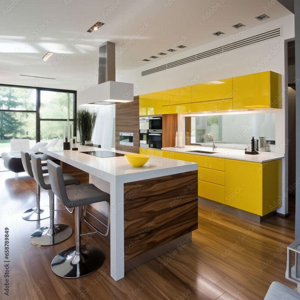 3d Illustration of white modern kitchen in a house with a beautiful design 3d Illustration of white modern kitchen in a house with a beautiful design