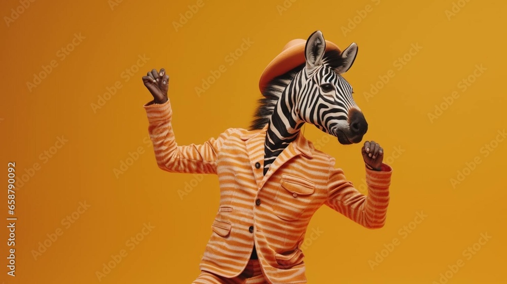 Dancing Zebra on yellow background Dancing Zebra on yellow background
