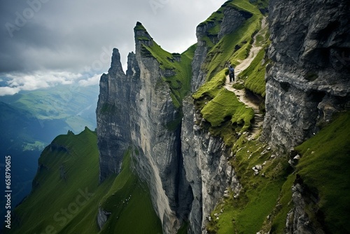 Steep ridge in the Alpstein mountain range, Switzerland. Generative AI photo