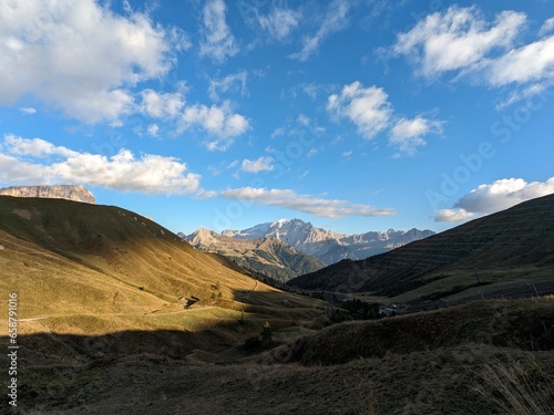 Beautiful landscape of Italian dolomites-with mountain meadows,lakes and rocky and sharp mountain tops,Dolomite Alps mountains, Trentino Alto Adige region, Sudtirol, Dolomites, Italy