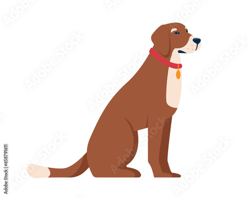 Sitting Dog icon. Brown dog with collar. Happy funny pet animal. Vector illustration isolated on white background.