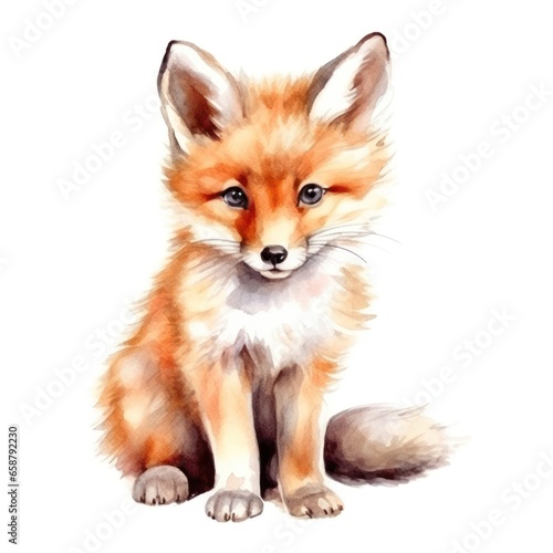 Cute little fox watercolor illustration © Evarelle