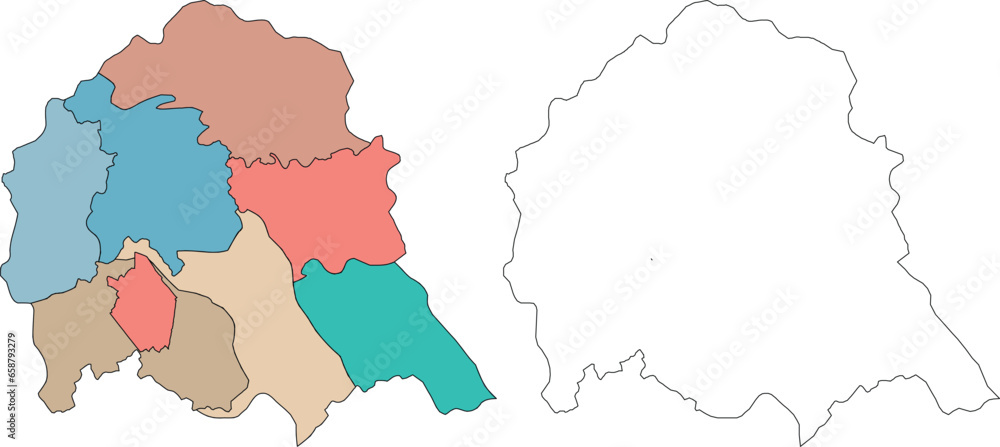 District of Bulandshahr in the North Indian State of Uttar Pradesh, Republic of India. Vector map with filled area, and Stroke outline area.
