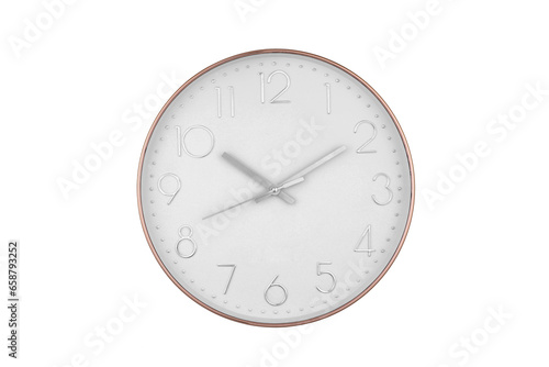 wall clock ,Rose gold clock on white  background.rose gold round shape clock mounted on white breground,Icon of white clock with shadow,black icon rose gold later on white breground