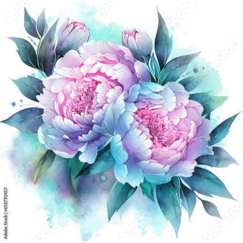 Elegant watercolor peonies  floral illustration in pastel tones