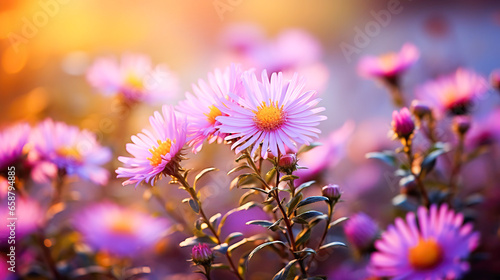 Pink Aster Flowers Macro 