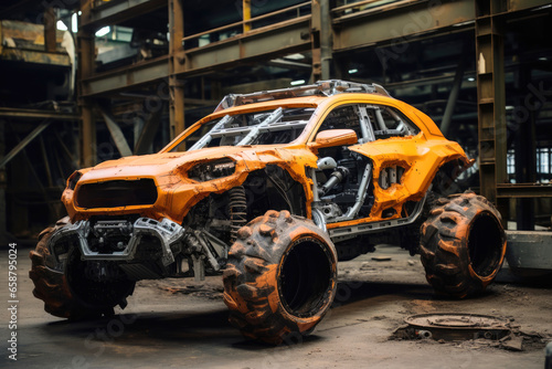 A muscular car transformed into a construction site powerhouse.