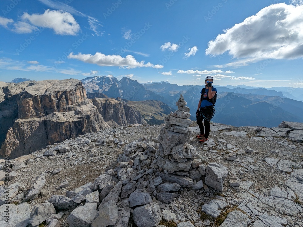 Fototapeta premium Beautiful landscape of Italian dolomites-with mountain meadows,lakes and rocky and sharp mountain tops,Dolomite Alps mountains, Trentino Alto Adige region, Sudtirol, Dolomites, Italy