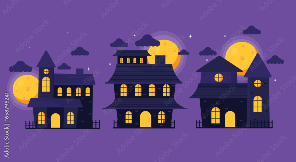 Flat vector halloween ghostly castle element collection Flat vector halloween ghostly castle element collection